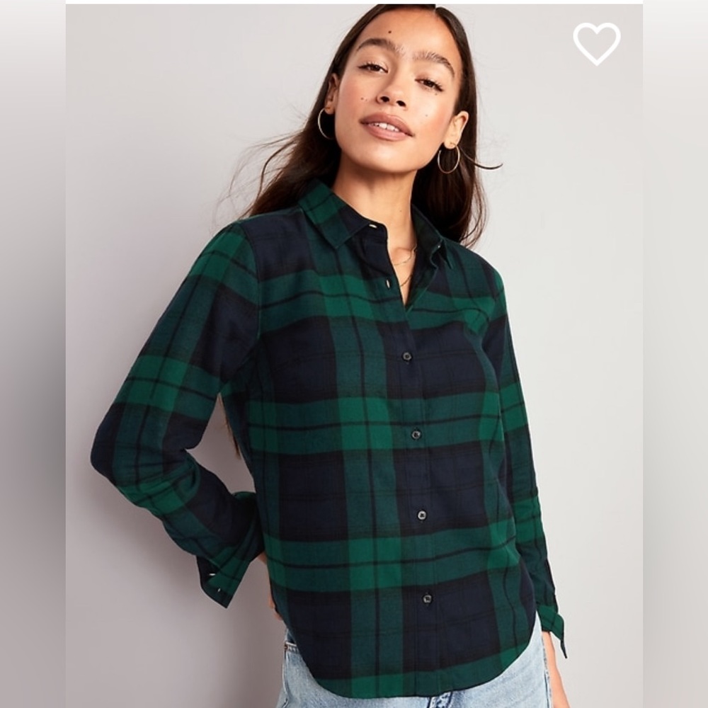 Old Navy women’s flannel, blue & green plaid, size medium tall, NWOT